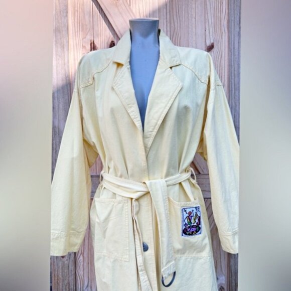 Vintage Retro 80s Michael Jackson Yellow Oversized Duster Trench Coat~M~ - Picture 2 of 7